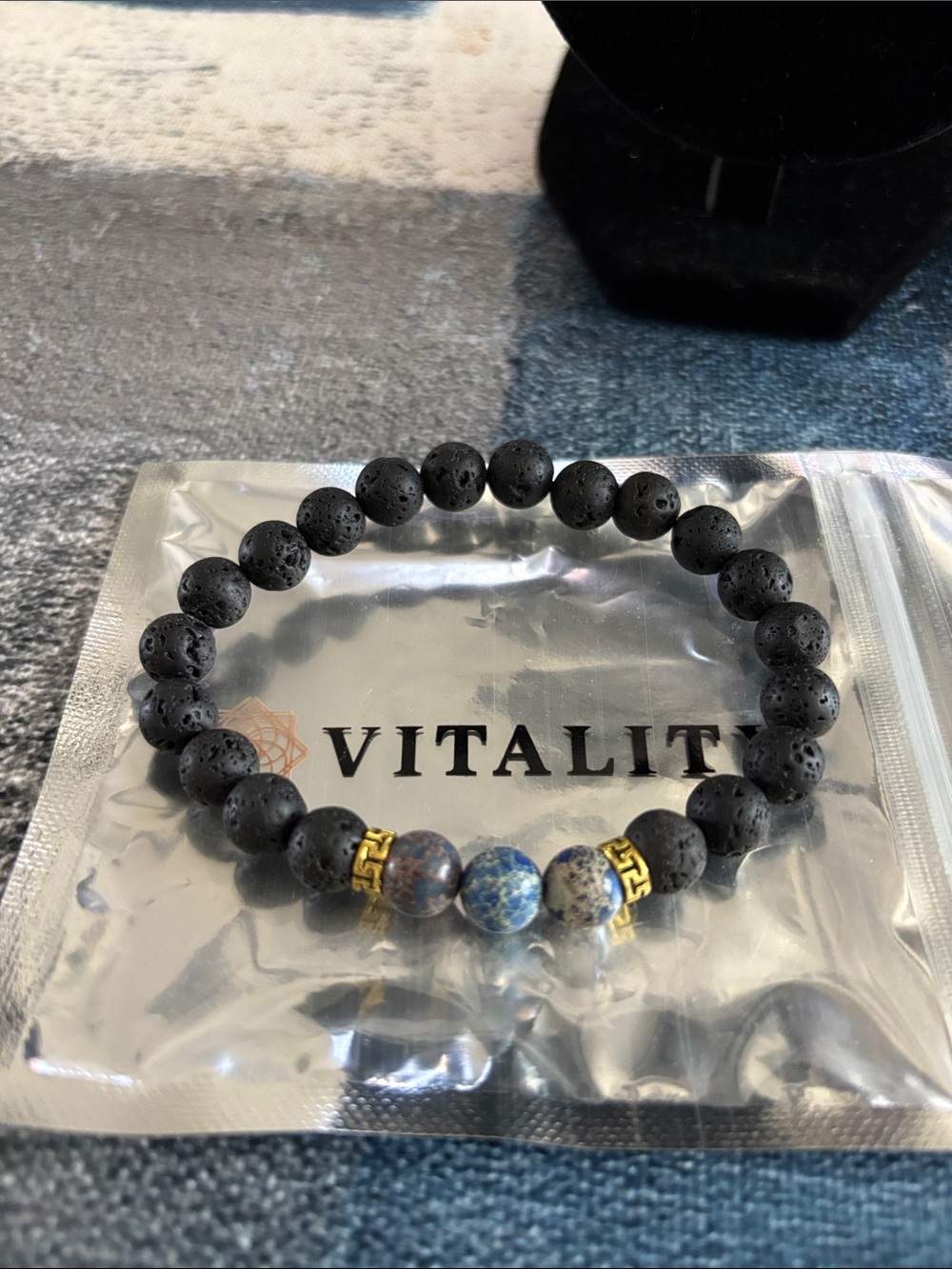 Vitality Black Lava Bead Bracelet with Blue Accent Beads. BUNDLE 3 for $30